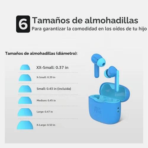 Vista 4 de myFirst Carebuds Auriculares para Niños - Auriculares Inalámbricos Bluetooth Verdaderos con Límite de Volumen de 85db, Micrófono, Estuche de Carga