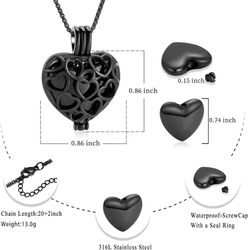 Vista 35 de Collar con medallón de cremación conmemorativa con corazón eterno con mini urna para cenizas de seres queridos
