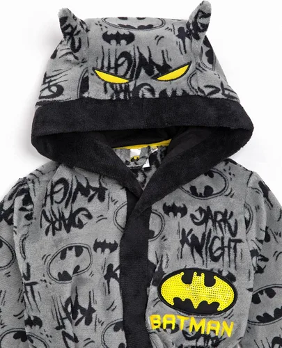 Vista 2 de DC Comics Batman Dressing Gown Boys Kids Grey Dark Knight Pjs Bathrobe