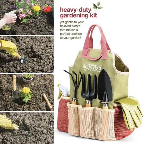 Vista 5 de Juego de herramientas de jardín de 10 piezas - Juego completo de herramientas de jardín resistentes con bolso de moda - Kit de suministros