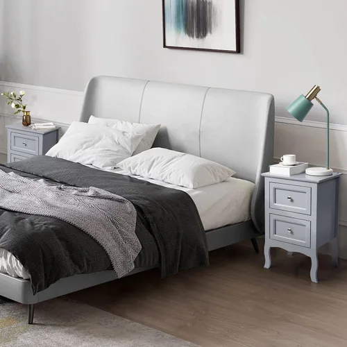 Vista 9 de Juego de 2 mesitas de noche, modernas mesas de noche de madera para dormitorios, mesa auxiliar de almacenamiento para sofá, mesa auxiliar de Gris