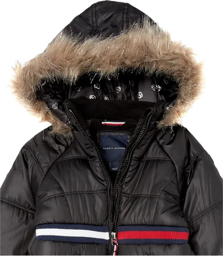 Vista 6 de Tommy Hilfiger Chaqueta acolchada pesada de longitud larga para niña con forro polar y capucha de piel sintética