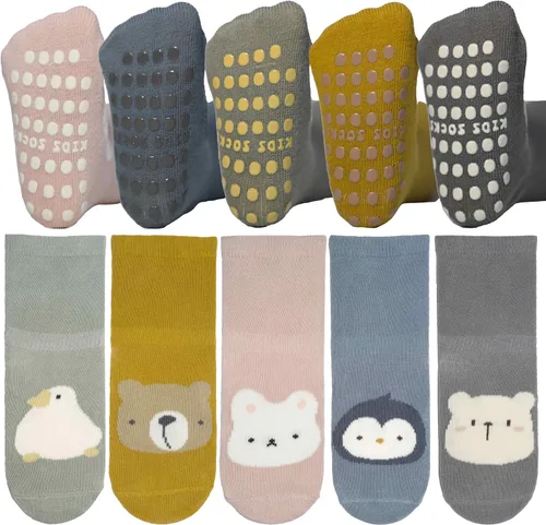 Vista 8 de 5 pares de calcetines antideslizantes con agarre para tobillos para bebés, niños y niñas, calcetines antideslizantes adhesivos para bebés, niños