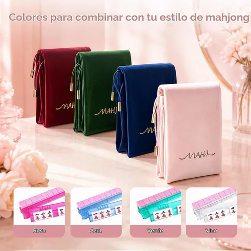 Vista 6 de Velvet Mahjong - Bolsa de almacenamiento con 2 compartimentos para estantes Rosa