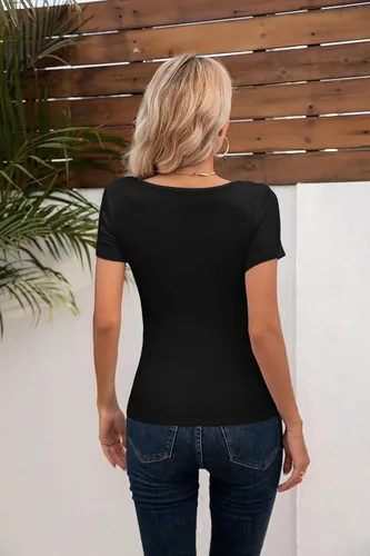 Vista 6 de VICHYIE Camiseta de manga corta con cuello en V para mujer, estilo casual, ajustada