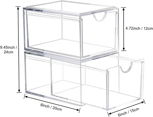 Vista 3 de AMEITECH - 2 unidades de organizador de cajones transparentes y apilables, organizador de maquillaje para el baño, contenedores de almacenamiento