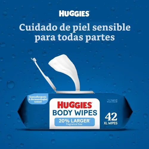 Vista 4 de Huggies Toallitas extra grandes sin perfume, 1 paquete abatible, 42
