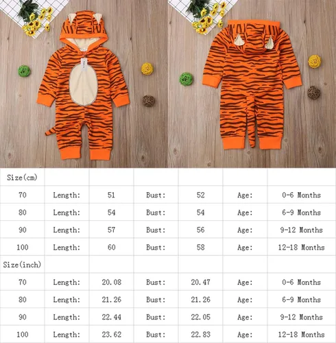Vista 2 de LXXIASHI Mono unisex de manga larga con capucha para bebés y niñas con diseño de tigre 3D