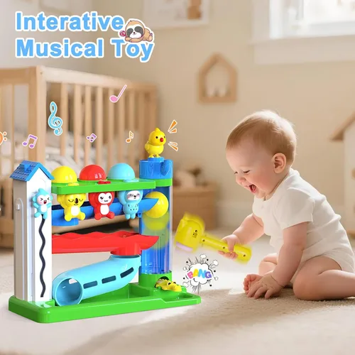 Vista 8 de VOILBTOY Juguete musical para niñas y niños de 1 a 2 años - Tablero Montessori ocupado y juguete de gota de pelota