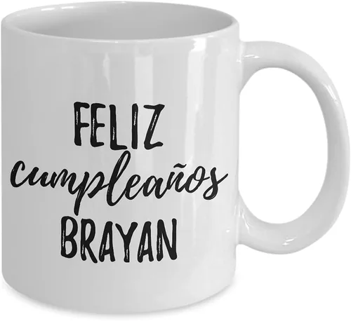 Vista 2 de Feliz Cumpleanos Brayan Mug Spanish Happy Birthday Personalized Name Gift Coffee Tea Cup 11 oz