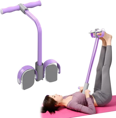 Vista 6 de Entrenador Abdominal, Equipo de Entrenamiento para Abdominales, Cuerda Elástica de 6 Tubos para Fitness, Cuerda de Tensión para Dominadas, Banda