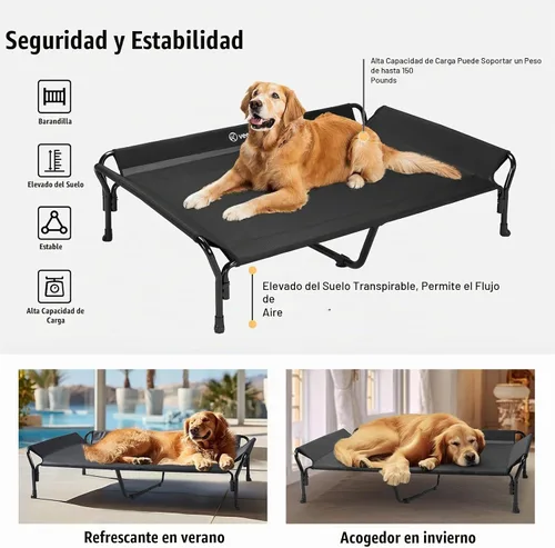 Vista 6 de Veehoo Cama elevada refrescante para perros, cuna elevada XL para mascotas Negro
