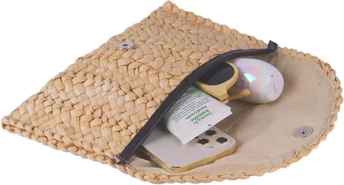 Vista 5 de Freie Liebe Bolsos de mano de paja para mujer, bolsos de playa de verano, bolsos de mano tejidos tipo sobre Beige