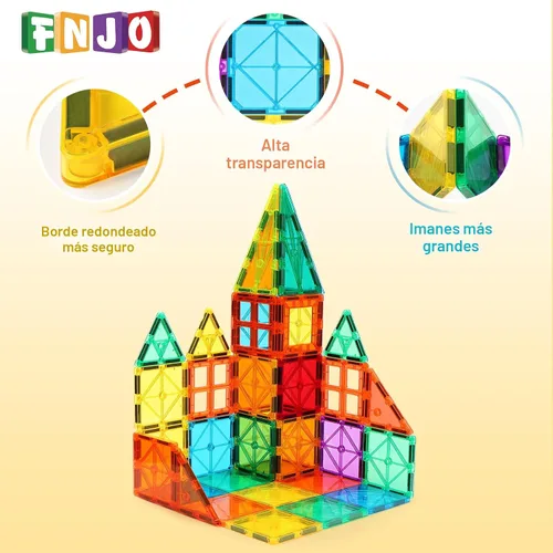 Vista 2 de FNJO Azulejos magnéticos, juego de construcción de 52 piezas, bloques de construcción magnéticos, juguetes STEM de construcción para niños