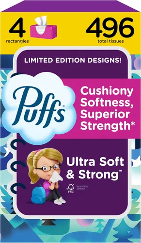 Vista 15 de Puffs - Pañuelos faciales ultra suaves, 1 caja de tamaño familiar, 124 pañuelos faciales por caja