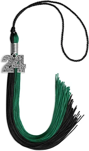 Vista 178 de Endea Graduation Borla de doble color con dije de plata brillante (negro/oro antiguo, 2025)