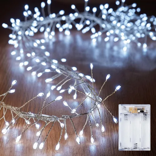 Vista 14 de Luces de Hadas a Batería, 10 Pies 120 LEDs Luces de Cadena Tipo Petardo Impermeables Cable Plateado Luces Estrelladas de Luciérnaga para Bricolaje