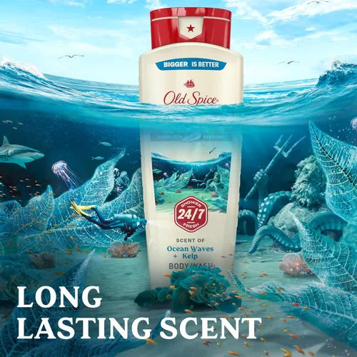 Vista 6 de Old Spice Gel de baño limpiador para hombres, ducha 24/7 fresco con aroma duradero, exfolia y limpieza, suave con la piel, vitamina B3, mar profundo