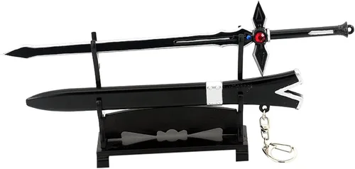 Vista 2 de FAYAIALO 8.7 pulgadas SAO Kirito Elucidator Dark Repulsor Espada Mini Metal Katana Samurai Espada Modelo Llaveros Colección Regalo