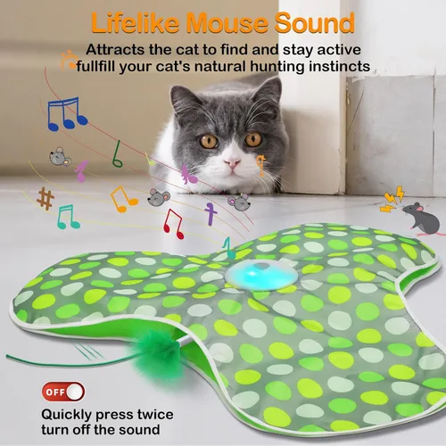 Vista 9 de umosis Juguetes interactivos para gatos recargables, moviendo plumas ocultas, chirriante de ratón real, juguete activado por tacto, juguetes