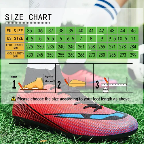 Vista 3 de Qzzsmy Tacos de fútbol para hombre y mujer, zapatos de fútbol profesionales FgAg de caña alta para interiores y exteriores, competición
