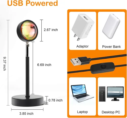 Vista 7 de Proyector de lámpara LED de puesta de sol, iluminación de estado de ánimo con cambio de 21 colores mediante aplicación y control remoto, iluminación