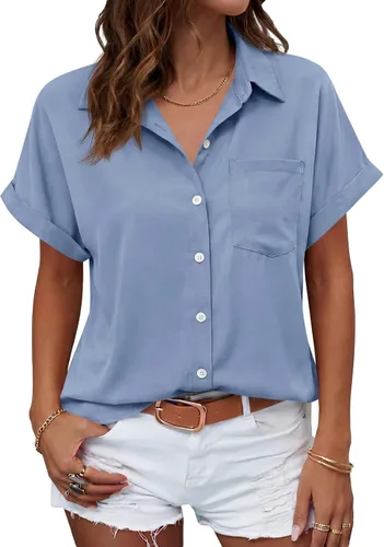 Vista 30 de Beautife Camisas con botones para mujer, blusas de manga corta Albaricoque