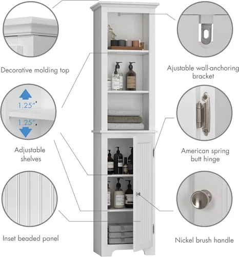 Vista 11 de UTEX Armario de almacenamiento alto para baño con puertas y estantes