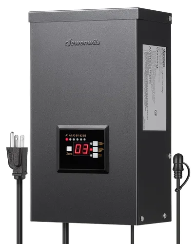 Vista 8 de DEWENWILS Transformador de bajo voltaje de 200 W con 3 salidas de control independientes, transformador de paisaje con temporizador y sensor