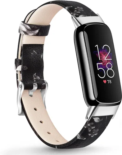 Vista 7 de Vancle Correa de cuero compatible con Fitbit Luxe, correa de cuero delgada ajustable para mujeres y hombres