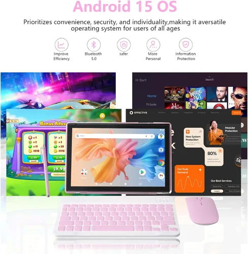 Vista 7 de ZZB Tablet Android 15 de 10 pulgadas, tableta 2 en 1 con teclado, ratón, estuche, lápiz capacitivo, 18 GB de RAM, 128 GB de ROM, 2 TB expandibles