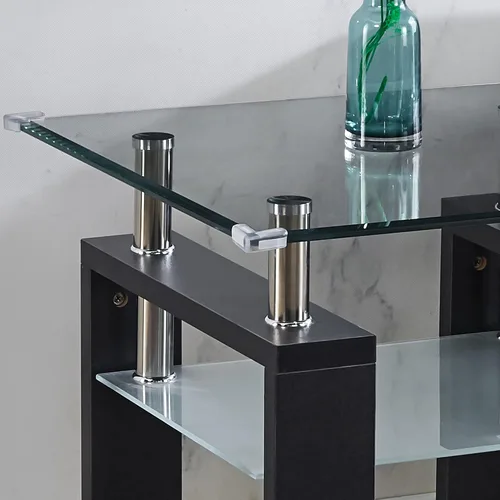 Vista 8 de SSLine Mesa auxiliar de vidrio templado, moderna mesa auxiliar rectangular transparente de 2 niveles con estante inferior, mesas centrales de vidrio