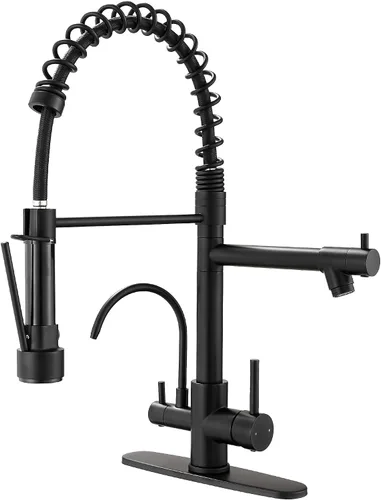 Vista 8 de AIMADI Kitchen Sink Faucet with Pull Down Sprayer,Matte Black Grifo de cocina de acero inoxidable sin plomo, con un solo mango, para cocina, bar