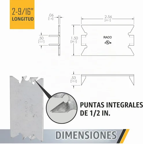 Vista 2 de RACO 2710 Placa protectora de cables para pernos de madera, 2-9/16 pulgadas de largo (paquete de 200)