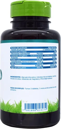 Vista 3 de Vidanat Algas espirulina 200 tabletas – 400 mg por tableta – Superalimento natural para energía, apoyo inmunológico y desintoxicación – 200 tabletas
