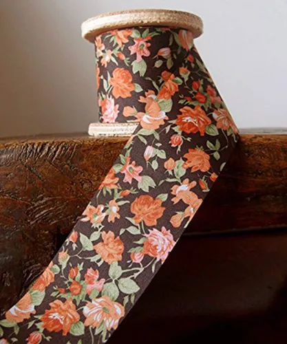 Vista 4 de AK Trading - Cinta con estampado floral vintage de 2 pulgadas de ancho x 10 yardas (negro)