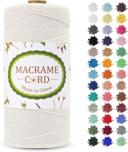 Vista 30 de Cordón de macramé de 0.079 pulgadas, hilo de cuerda de macramé de color de 0.07 pulgadas x 219 yardas, cuerda de algodón natural, 3 hebras para Aqua