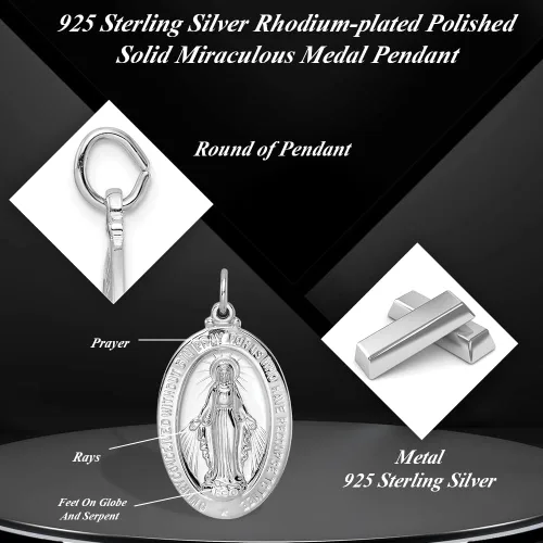Vista 5 de Auriga Fine Jewelry Colgante de plata de ley 925 chapado en rodio sólido de medalla milagrosa (L-1.514in, W-0.793in), regalo para mujer, Metal, No