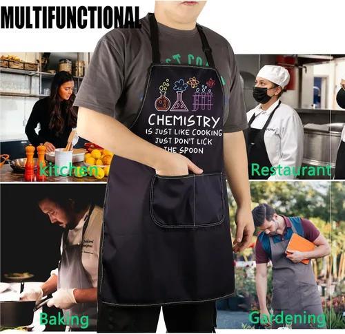 Vista 7 de CENWA Delantal divertido para amantes de la química, delantal de química, regalo para profesores, biología, química, delantales de cocina