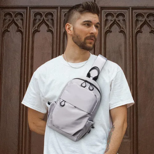 Vista 2 de CANTLOR Bolso bandolera pequeño para hombre, mochila cruzada de viaje, paquete de pecho ligero para exteriores, bolsa de hombro con una correa