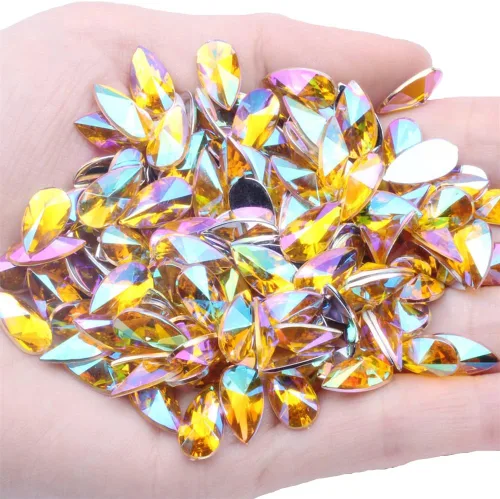 Vista 16 de 200 diamantes de imitación de gota de agua, diamantes de imitación de resina con parte trasera plana para manualidades, ropa, decoración de Verde AB