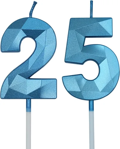 Vista 11 de Velas de cumpleaños número 25 y 52 para pastel, velas doradas con forma de diamante 3D con forma de diamante, decoraciones de cumpleaños