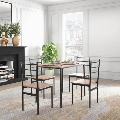 Vista 6 de HOMCOM Juego de mesa de comedor de 5 piezas para 4, mesa y sillas de cocina que ahorran espacio, juego de comedor rectangular con marco de acero