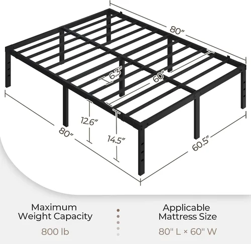 Vista 3 de Yaheetech - Marco de cama de metal de 14 pulgadas, base de cama de plataforma tamaño Queen con espacio de almacenamiento, soporte de listones