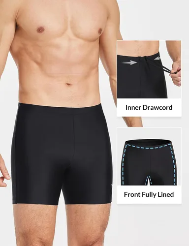 Vista 4 de baleaf Traje de baño deportivo tipo jammer para hombre de compresión de secado rápido con pierna cuadrada slip de natación Negro
