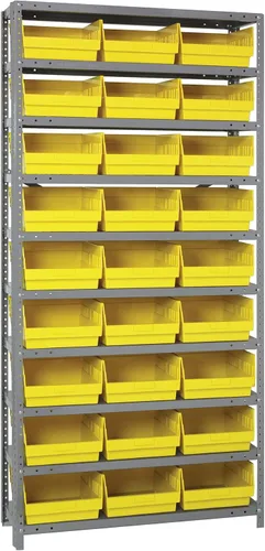 Vista 99 de Quantum QSBU-245BK Heavy Duty Shelving Unit with (7) Shelves and (24) QUS245 Black Bins for Garage Warehouse Storage Distribution 400 lb Load