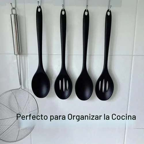 Vista 5 de Cuchara de cocina de silicona, juego de cucharas de cocina antiadherentes para cocinar, cuchara de servir ranurada y sólida, resistente al calor