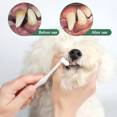 Vista 6 de MiOYOOW Cepillo de dientes para perros pequeños, 2/3 piezas de cepillo de dientes para mascotas con cerdas ultra suaves para dientes sensibles
