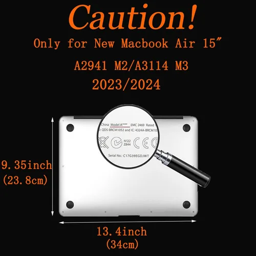 Vista 2 de Compatible con MacBook Air de 15 pulgadas M3 M2 Retina y Touch ID Case 2024 2023 A3114 A2941, funda protectora de piel de plástico para laptop