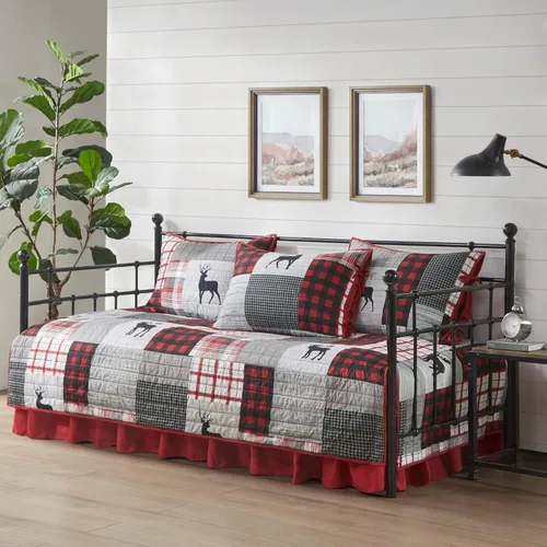 Vista 12 de Woolrich Juego de funda para sofá cama, estilo de vida de cabaña, retazos con diseño de alce para todas las estaciones, capa de ropa de cama ligera
